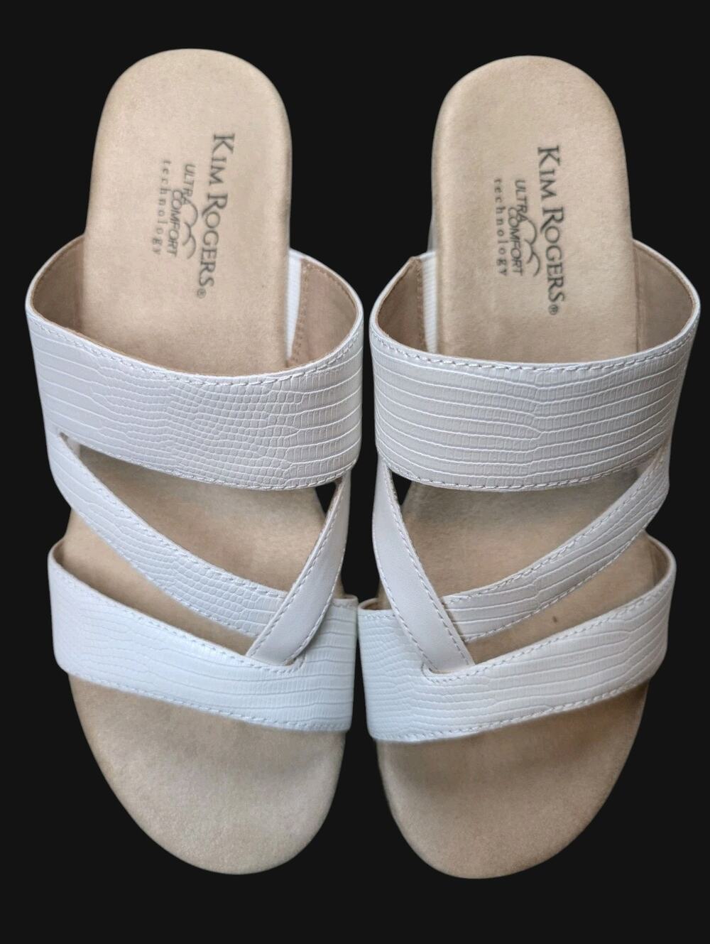 NIB Kim Roger’s Krystal White Slip On Ultra Comfort Wedge Sandals 8M Coastal